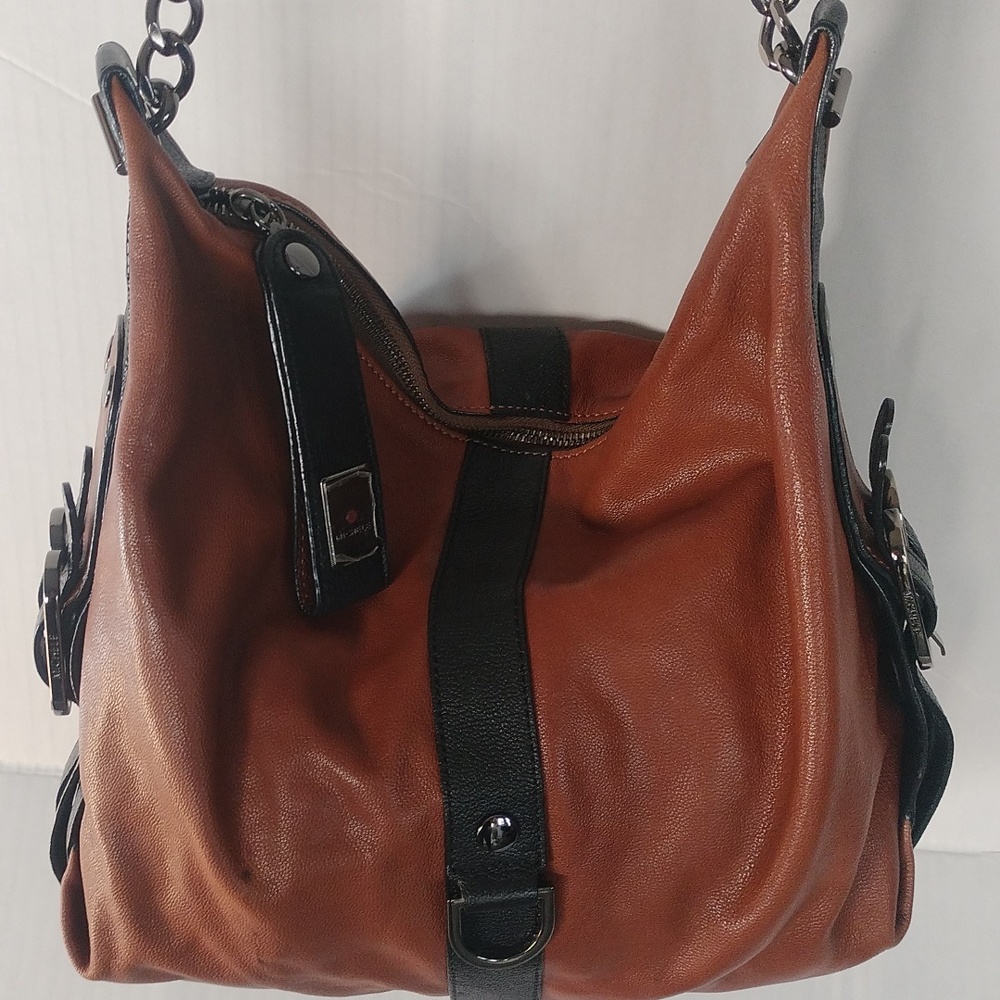 Michele Brown and black leather shoulder bag. BEAUTIFUL! - Picture 3 of 16